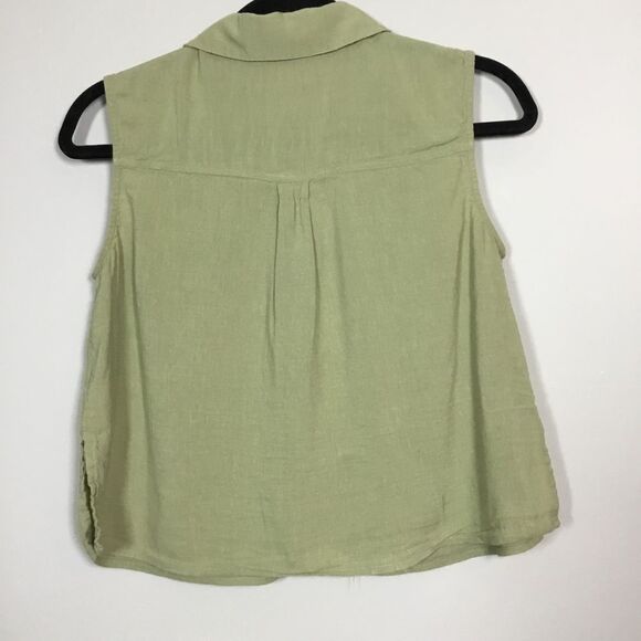 Mossy green linen cotton blend sleeveless button down top fairy cottagecore S - Picture 3 of 4